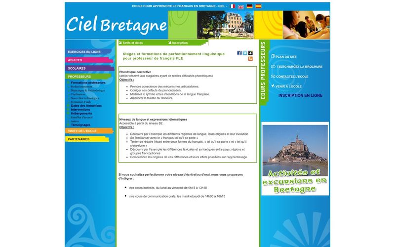 Ciel Bretagne : stages et formations de perfectionnement linguistique pour professeur de français FLE